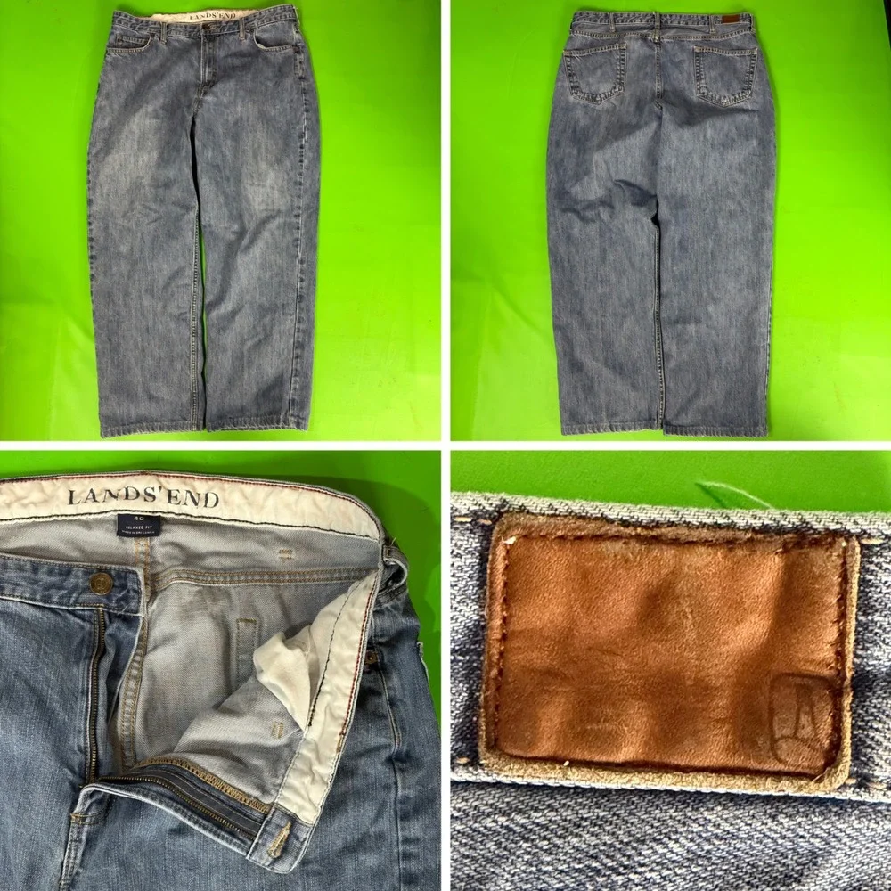 Lands End 100% Cotton Jeans Mens 40x30 Blue Traditional Relaxed Fit Denim Lot 2